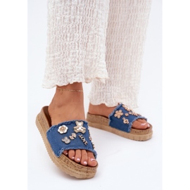 Women's flip flops with golden pins on the platform navy blue 2 Women's flip flops with golden pins on the platform navy blue 2