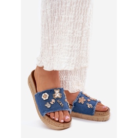 Women's flip flops with golden pins on the platform navy blue 1 Women's flip flops with golden pins on the platform navy blue 1