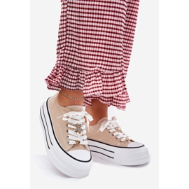 Women's sneakers on the platform with golden pins beige 1
