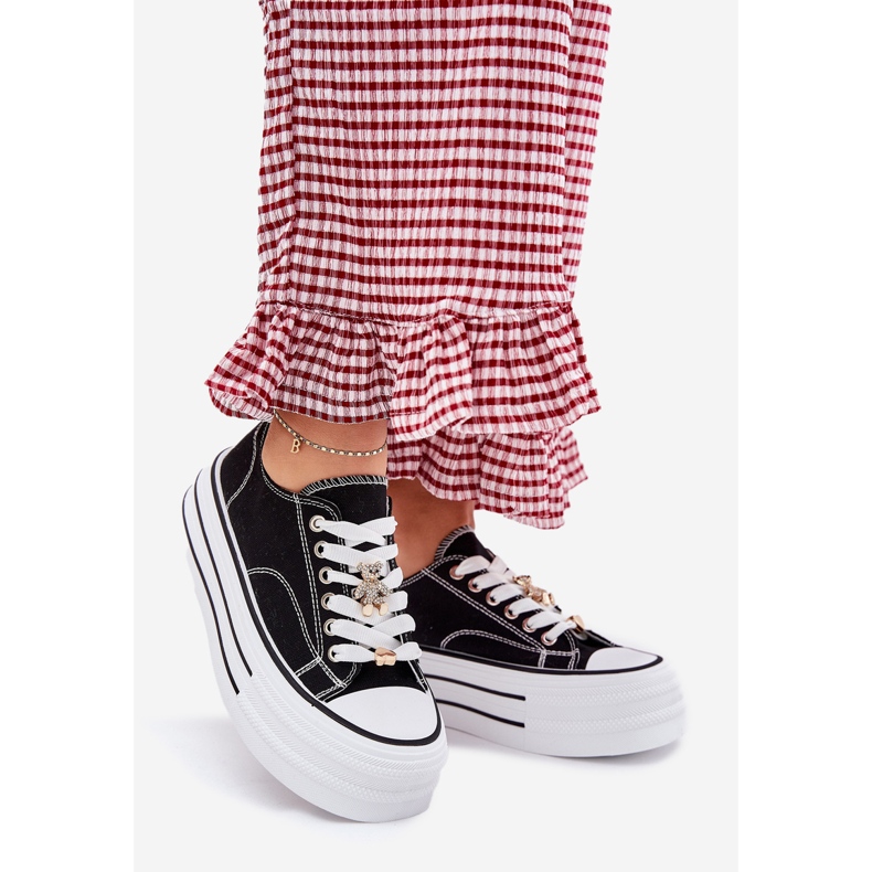 Women's sneakers on the platform with golden pins black 1