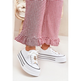 Women's sneakers on the platform with golden pins white 2