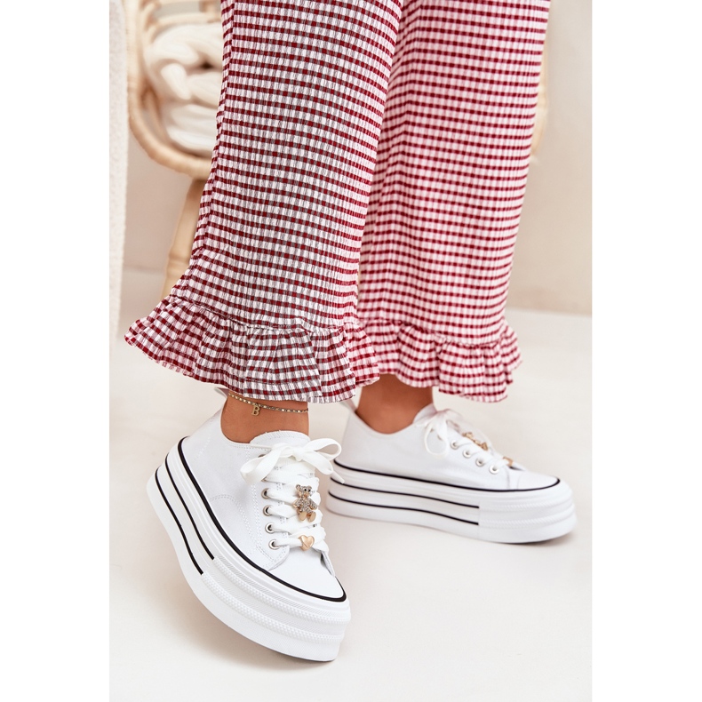 Women's sneakers on the platform with golden pins white 2