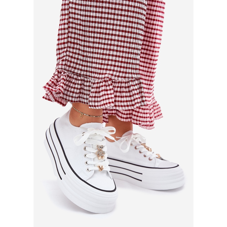 Women's sneakers on the platform with golden pins white 1