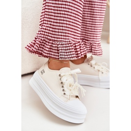 Women's sneakers on the platform with decorative lacing beige 2