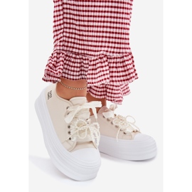 Women's sneakers on the platform with decorative lacing beige 1