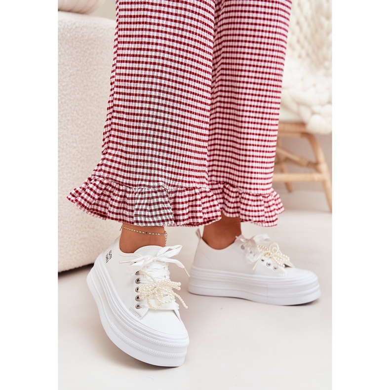 Women's sneakers on the platform with decorative lacing white 2 Women's sneakers on the platform with decorative lacing white 2