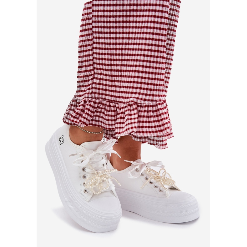 Women's sneakers on the platform with decorative lacing white 1 Women's sneakers on the platform with decorative lacing white 1