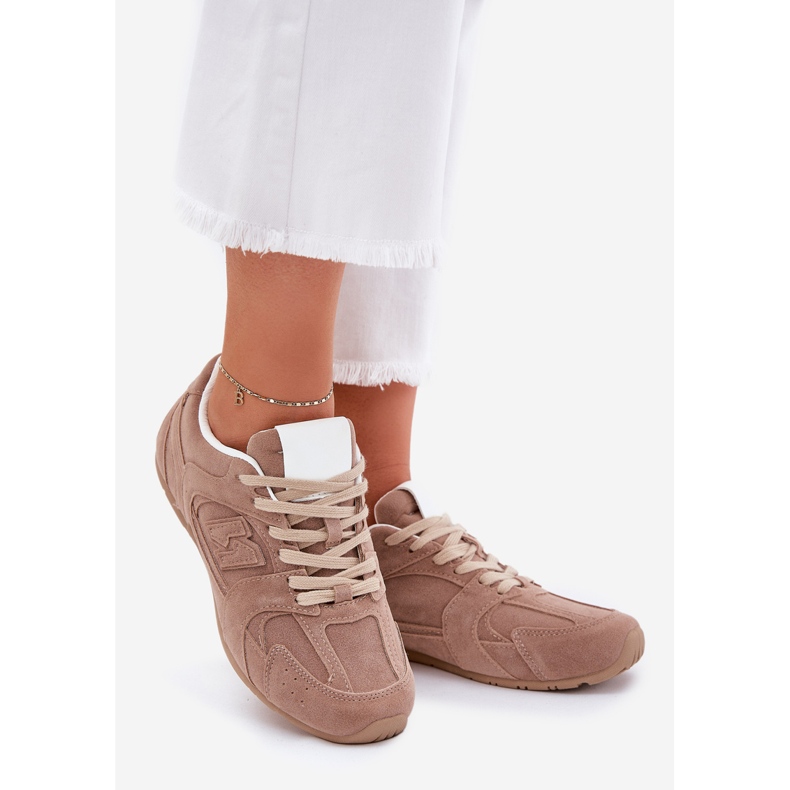 Women's sports shoes with eco suede dark beige 1