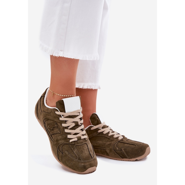 Women's sports shoes with eco suede dark green 1