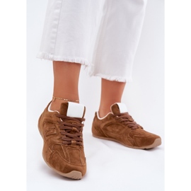Women's sports shoes with eco suede camel brown 2