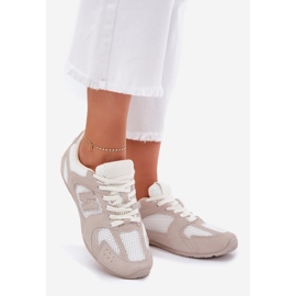 Women's sports shoes with eco suede white and beige 1 Women's sports shoes with eco suede white and beige 1