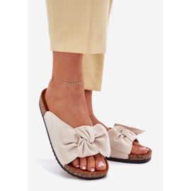 Women's flip flops on the cork sole with beige bow 1