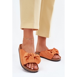 Women's flip flops on the cork sole with an orange bow 2