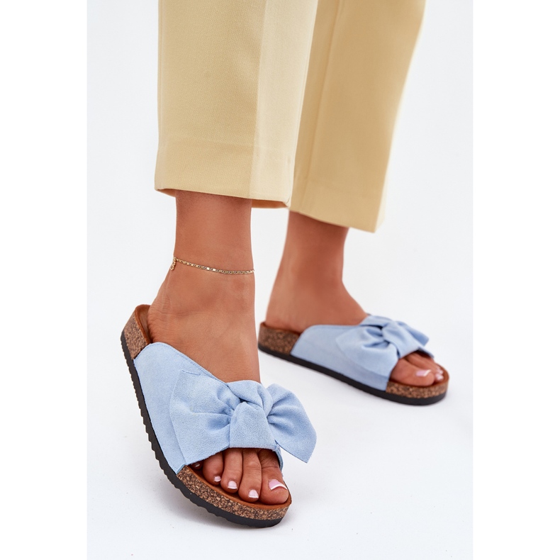 Women's flip flops on the cork sole with a blue bow 2 Women's flip flops on the cork sole with a blue bow 2