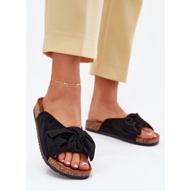 Women's slippers on a cork sole with a black bow 2