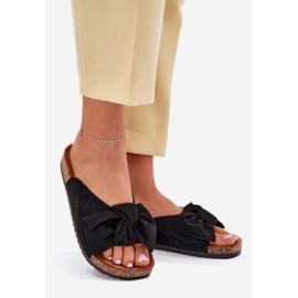 Women's slippers on a cork sole with a black bow 1