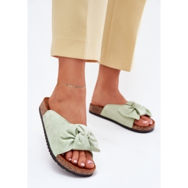 Women's slippers on the cork sole with a mint bow green 2