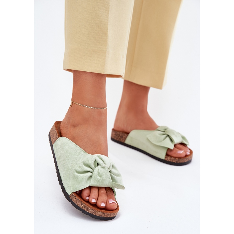 Women's slippers on the cork sole with a mint bow green 2
