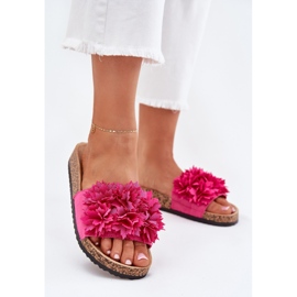 Women's flip flops on a cork sole with fuchsia flowers pink 2