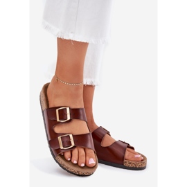 EVento Women's flip flops with eco buckles brown leather 1 EVento Women's flip flops with eco buckles brown leather 1