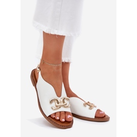 EVento Flat -heeled women's sandals with a golden decoration white 1
