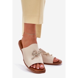 EVento Flat -heeled women's flip flops with decorative beige binding 1