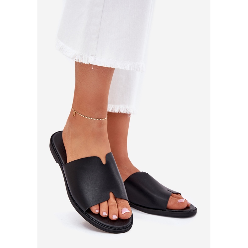 EVento Women's flip flip flops with flat -heeled leather black 1