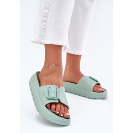EVento Women's foam flip flops on the platform with a green buckle 2