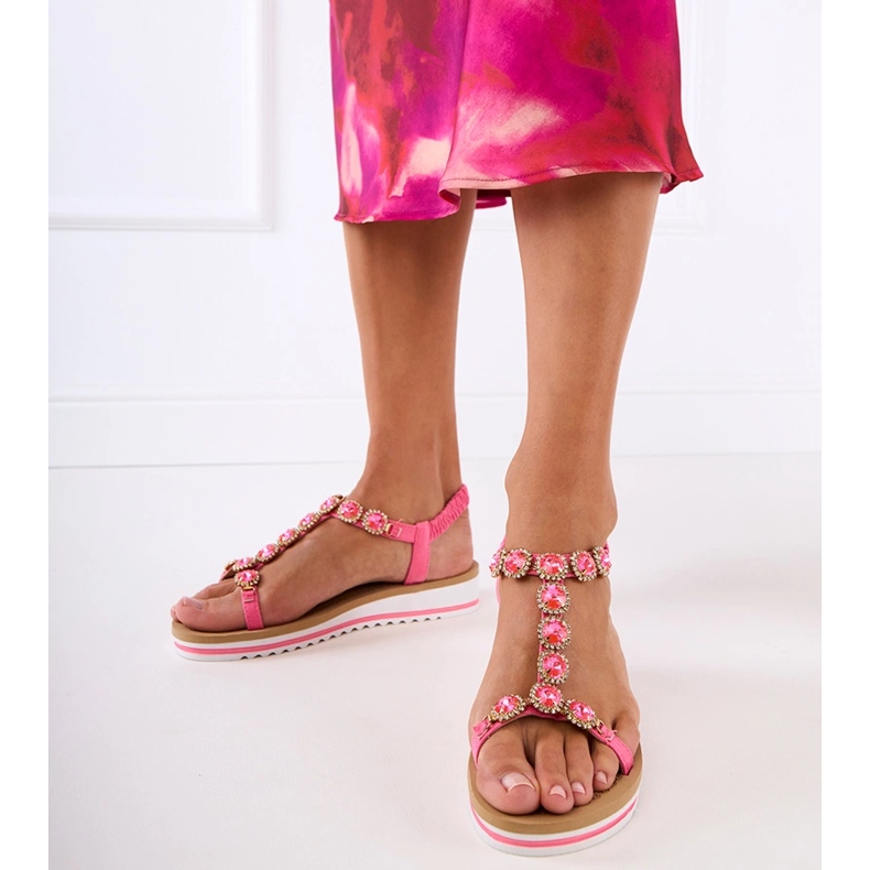 Pink sandals decorated with zircons 2 Pink sandals decorated with zircons 2
