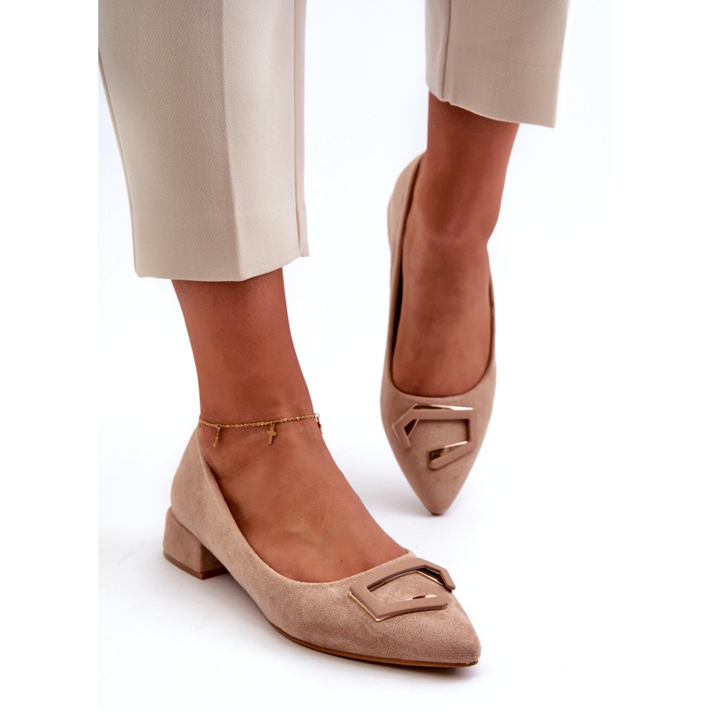 S.Barski Women's pumps with an eco-part ornament S. Barski KV27-034 Beige 3