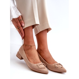 S.Barski Women's pumps with an eco-part ornament S. Barski KV27-034 Beige 5