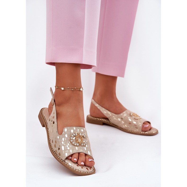 S.Barski Leather sandals with flat-heeled ornament S. Barski KV51-096 Zlote golden 2 S.Barski Leather sandals with flat-heeled ornament S. Barski KV51-096 Zlote golden 2