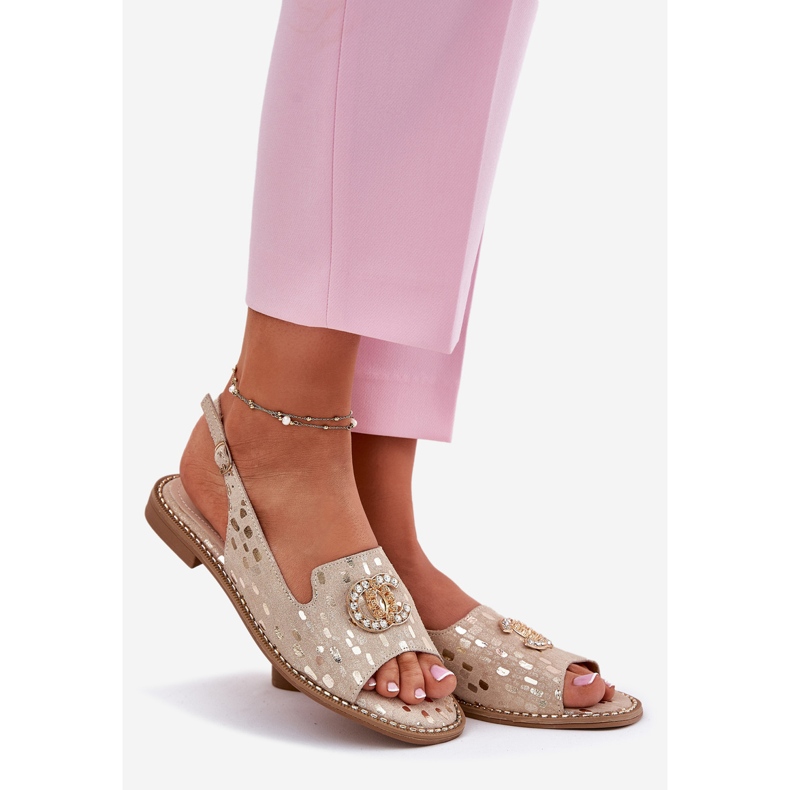 S.Barski Leather sandals with flat-heeled ornament S. Barski KV51-096 Zlote golden 1 S.Barski Leather sandals with flat-heeled ornament S. Barski KV51-096 Zlote golden 1