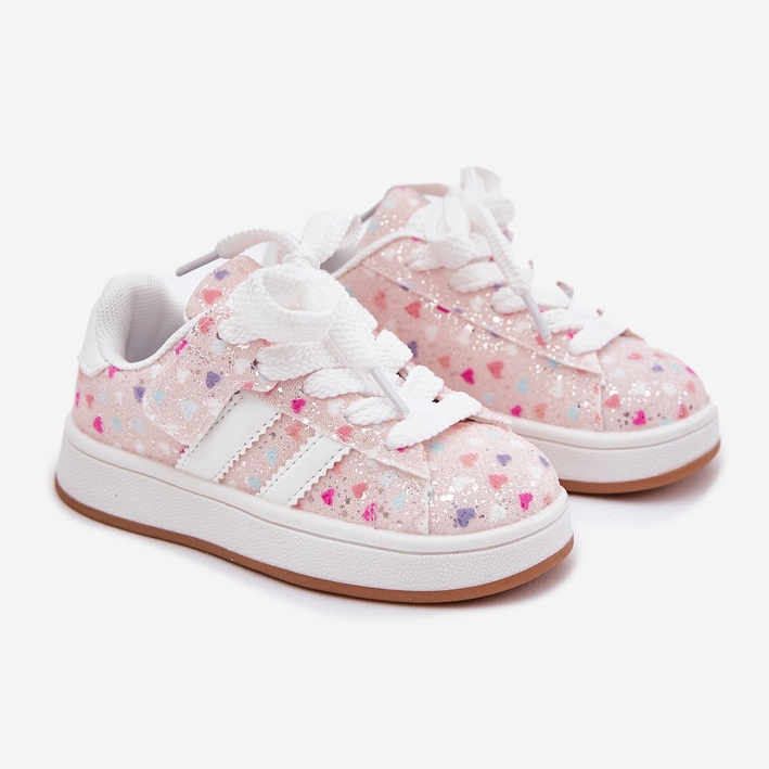 Shiny girls' sports shoes with pink hearts 1