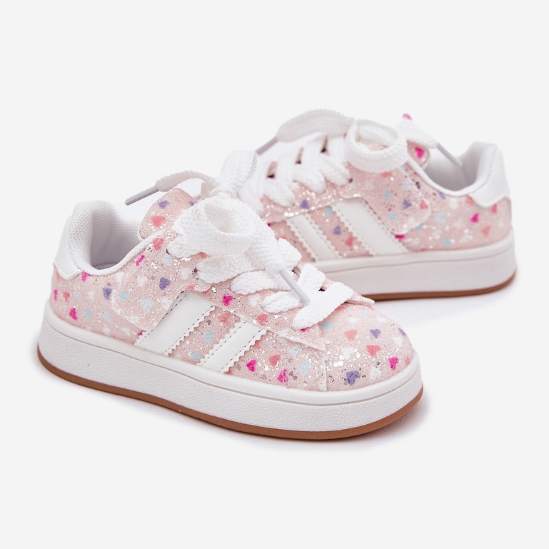 Shiny girls' sports shoes with pink hearts 2