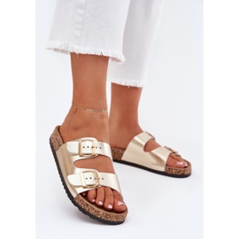 EVento Women's flip flops with eco -leather buckles golden 2