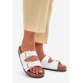 EVento Women's flip flops with eco buckles white leather 1 EVento Women's flip flops with eco buckles white leather 1