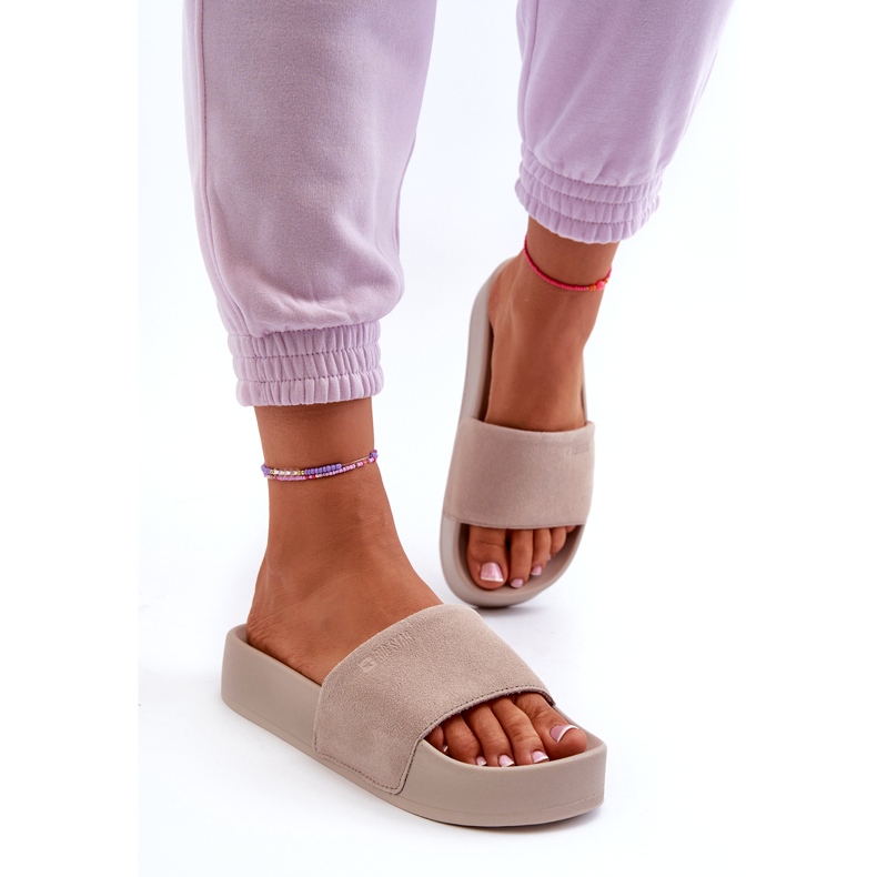 Women's Suede Slides on the Platform Big Star NN274A671 Beige 2