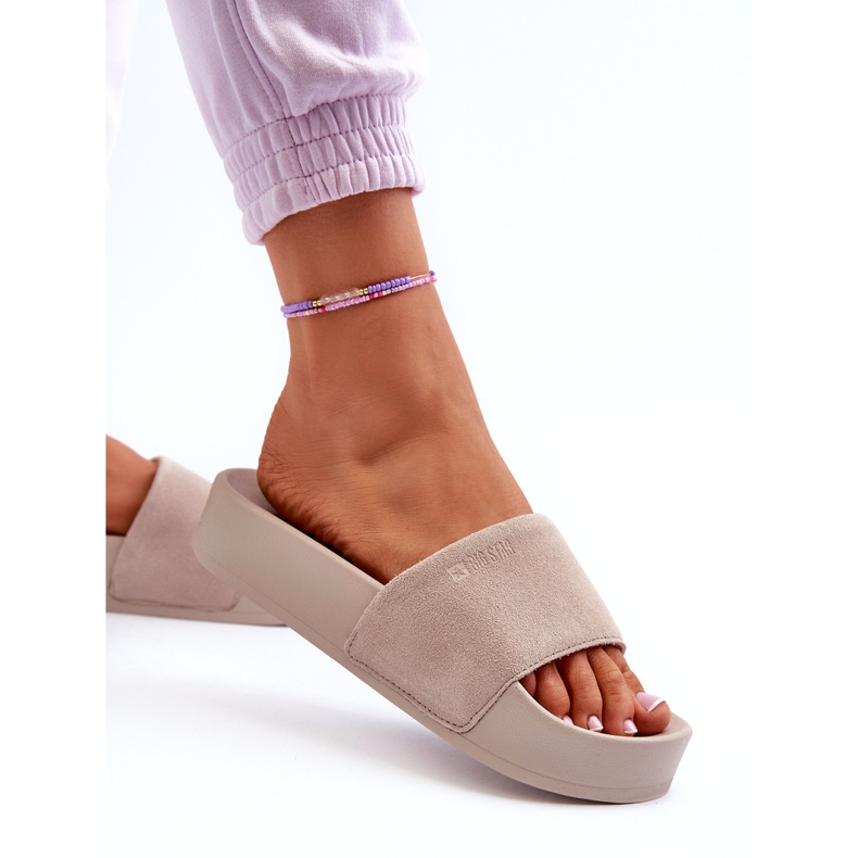 Women's Suede Slides on the Platform Big Star NN274A671 Beige 3