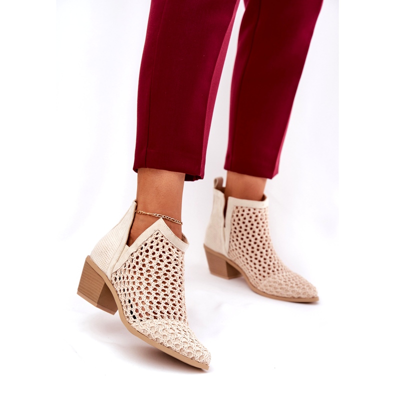 Openwork women's high heels with cutouts and bright beige braids 2