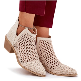 Openwork women's high heels with cutouts and bright beige braids 4