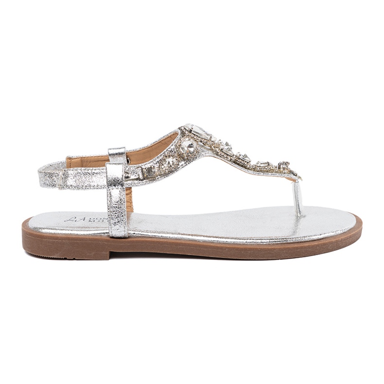 Shelvt Silver flat sandals with zircons 1