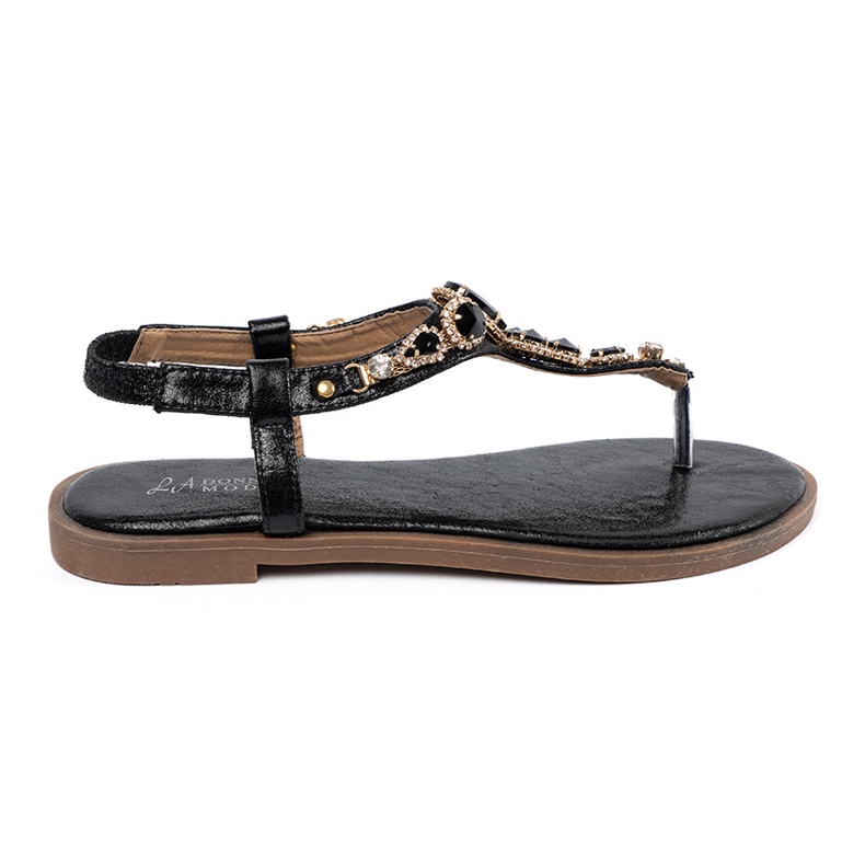 Shelvt Flat black sandals with zircons 1