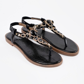 Shelvt Flat black sandals with zircons 2