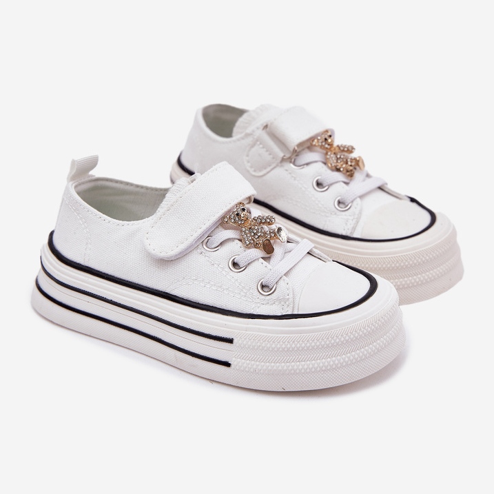 Girls' sneakers with a gold teddy bear white 1 Girls' sneakers with a gold teddy bear white 1