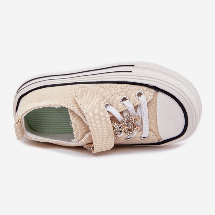 Girls' sneakers with a golden pin beige bear 2