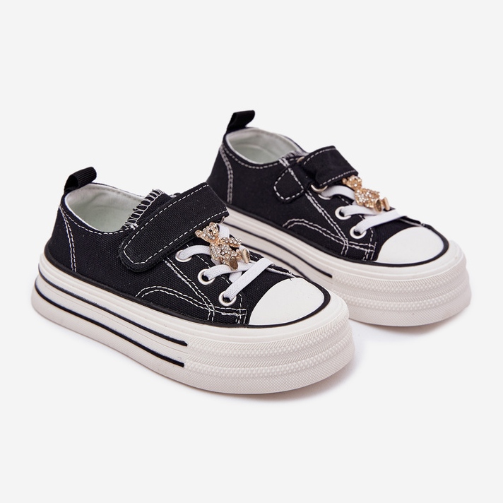 Girls' sneakers with a golden pin black 1