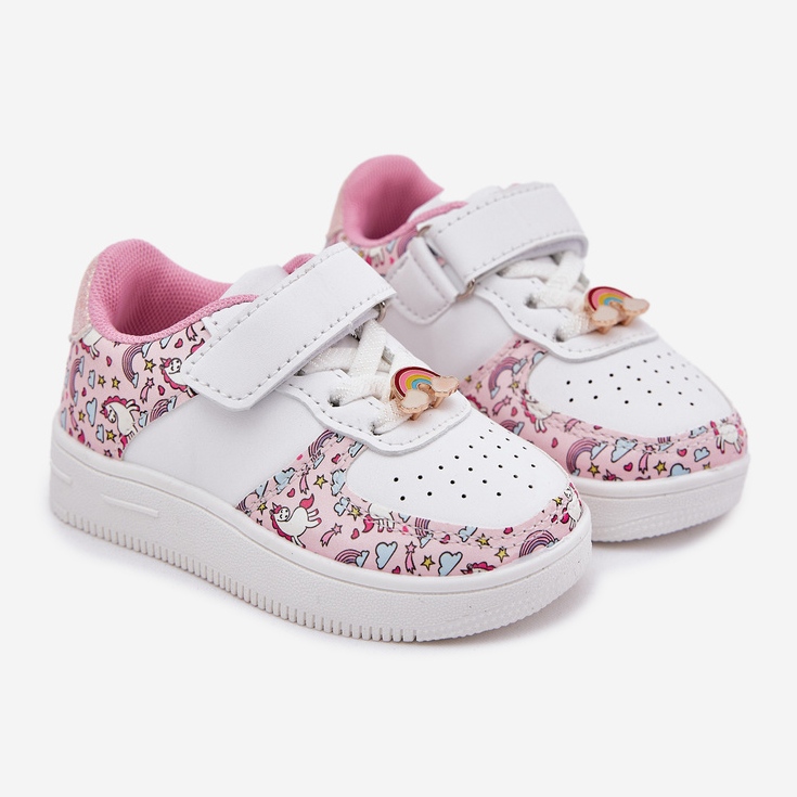 Children's sneakers sports shoes pink unicorns white 1