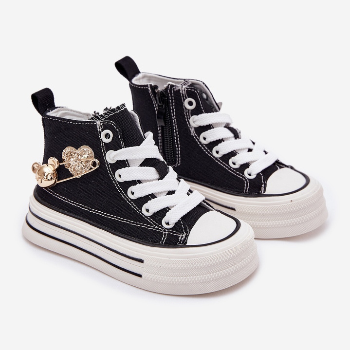 High children's sneakers with a golden decoration black 1