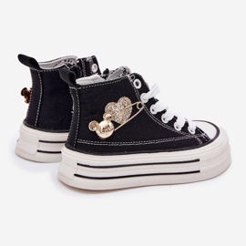 High children's sneakers with a golden decoration black 2